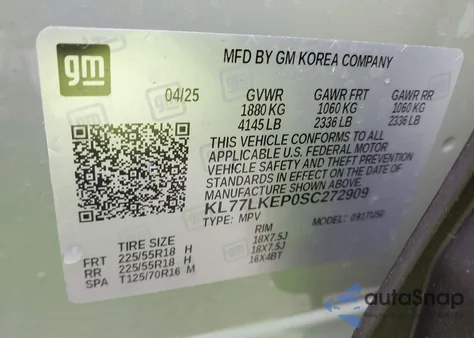 2025 Chevrolet Trax Fwd Activ from USA, damaged, VIN KL77LKEP0SC272909